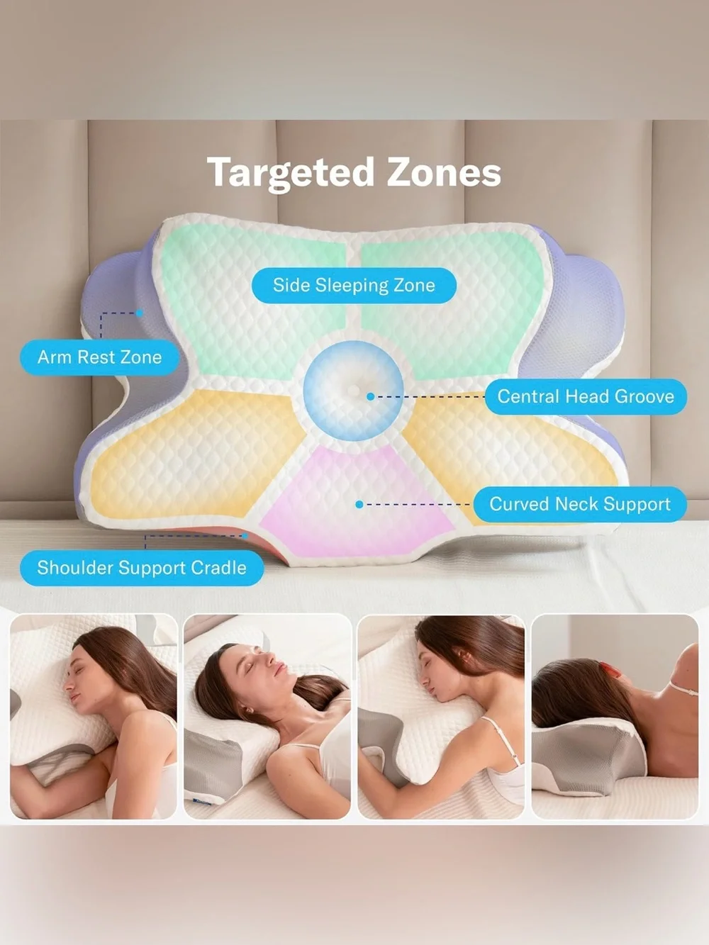 Alcedo Contoured Support Pillow, Better Sleep Cervical Support And Pain Relief
